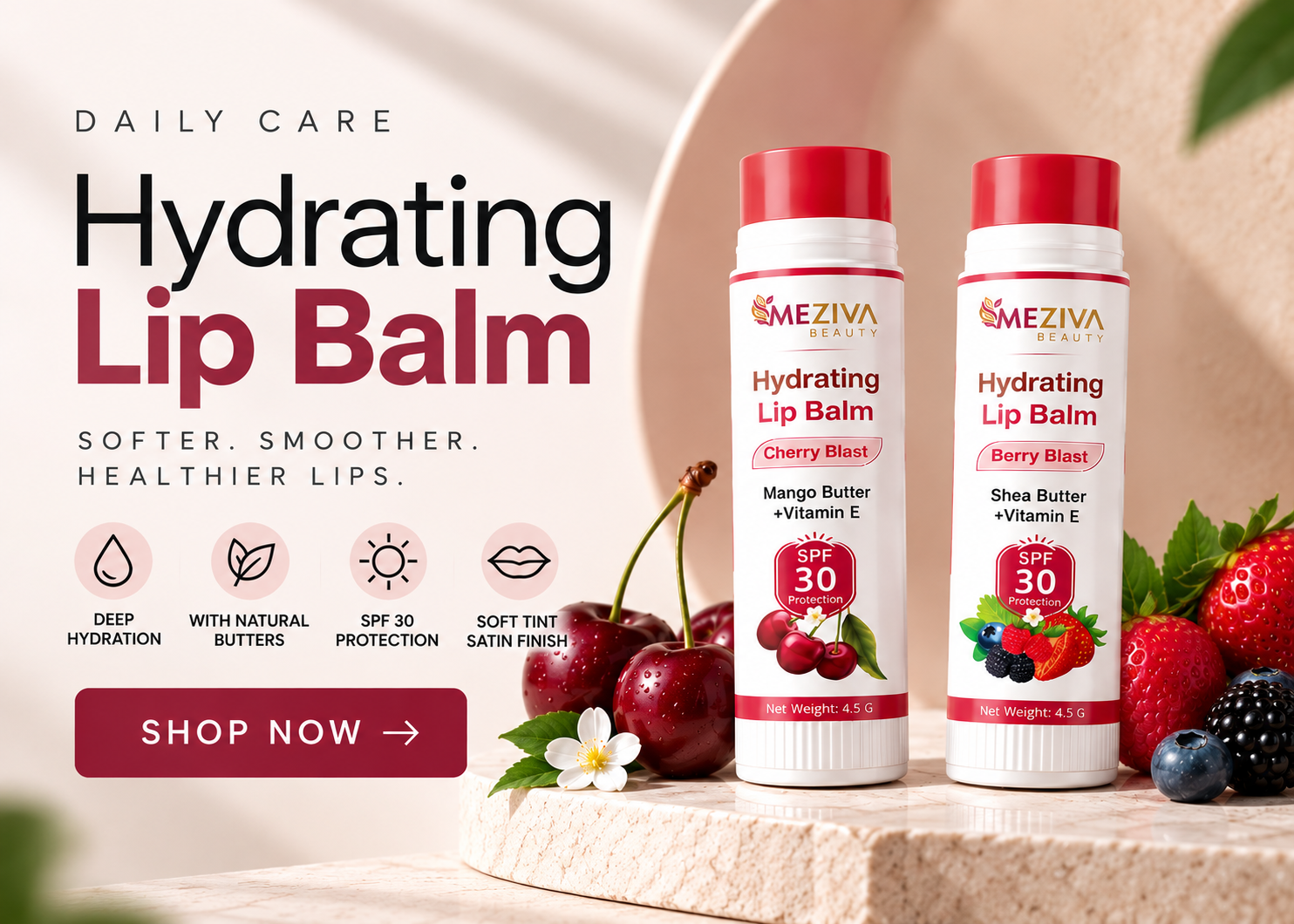 Meziva Hydrating Lip Balm - SPF 30 Protection